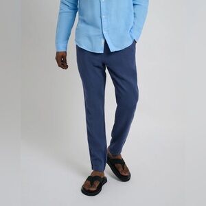 Onia Button From Elastic Linen Pants Vintage Indigo